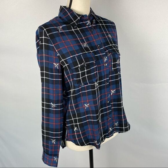 Nanette Lepore Plaid Long Sleeve Shirt with Queen B Print - Picture 3 of 4